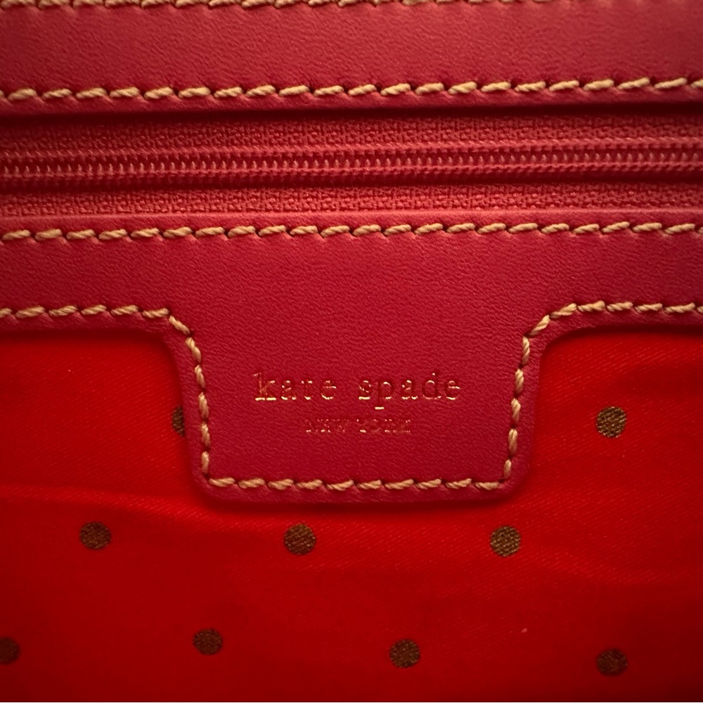 KATE SPADE Bag Knit TOTE NEW in Pink & Red Preppy Silver Buttons 15" x 9" - Picture 8 of 11